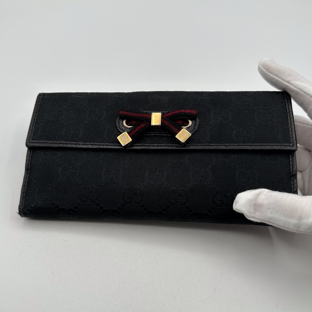 Gucci Sherry Bow Black Wallet with Gold Accents - Picture 5 of 13
